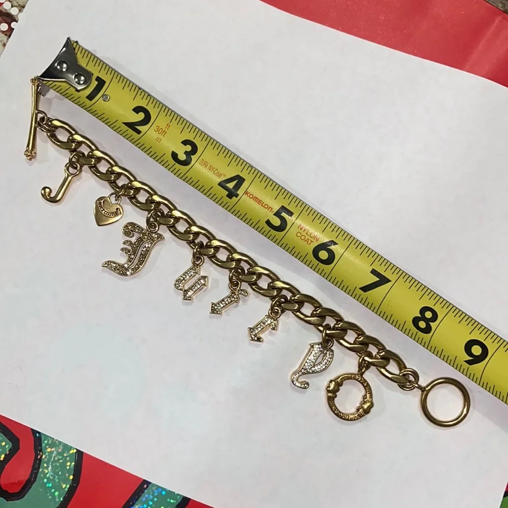 Y2K JUICY COUTURE GOTHIC INITIAL CHARM BRACELET DOG COLLAR SWAROVSKI CRYSTALS